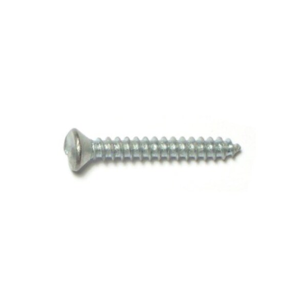 Sheet Metal Screw, #8 x 1-1/4 in, Zinc Plated Steel Oval Head Slotted Drive, 20 PK